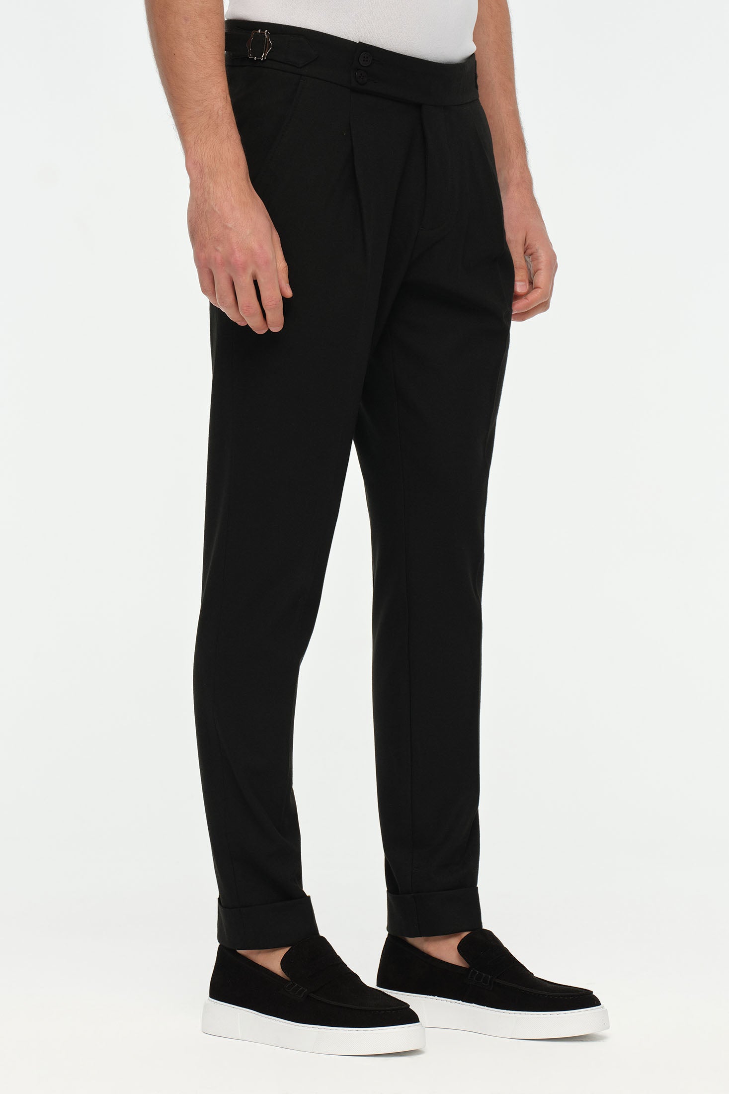 Tailored Hose mit Bundfalten und seitlichen Verstellern | Premium Stretch-Stoff – Modell 1433