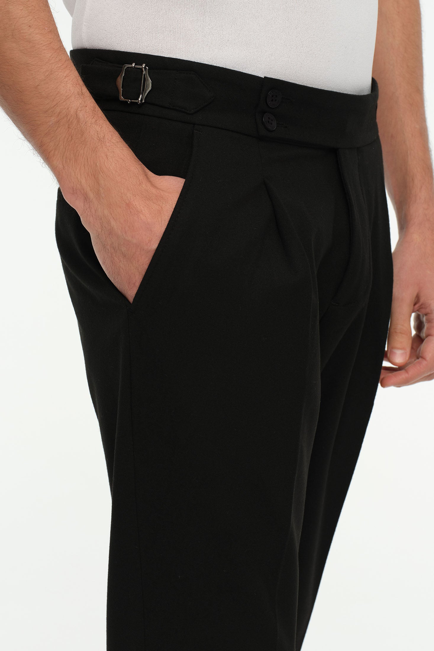 Tailored Hose mit Bundfalten und seitlichen Verstellern | Premium Stretch-Stoff – Modell 1433