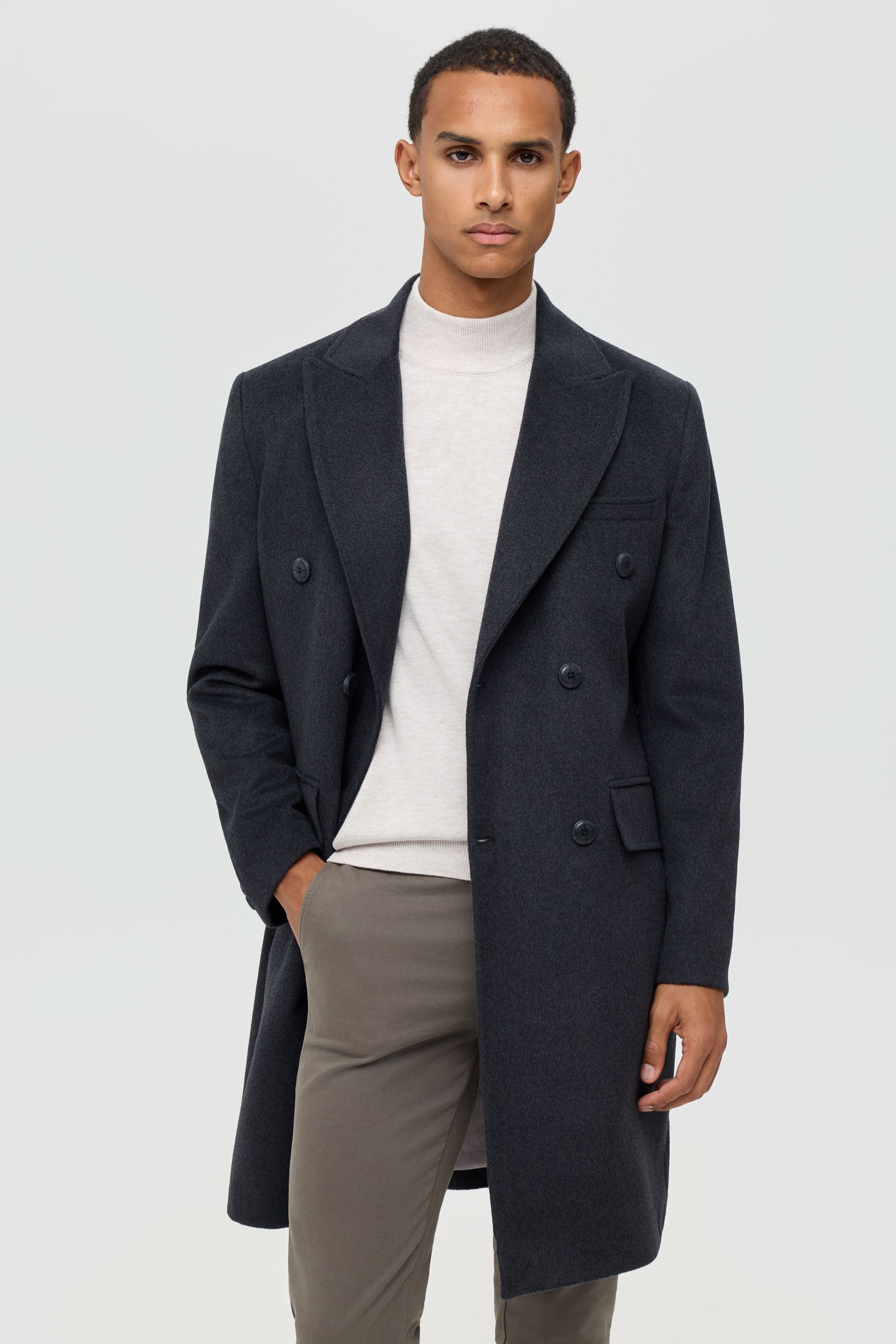 Men’s Double-Breasted Wool Blend Trench Coat – Timeless Elegance | Style 6065