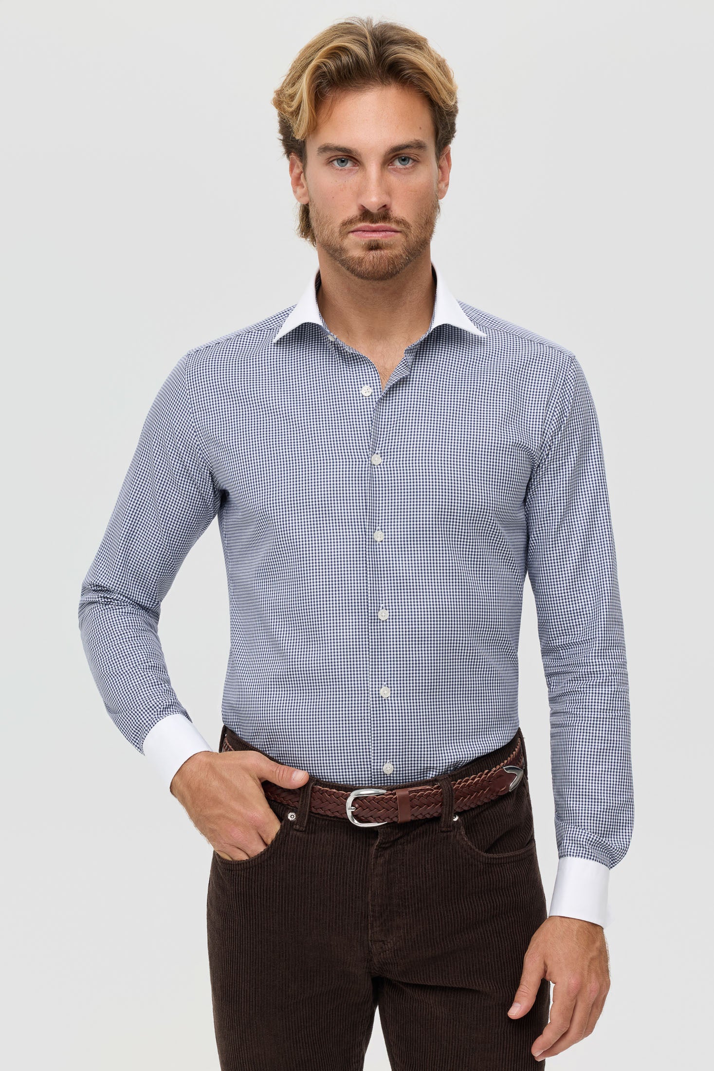 Men’s Premium Business Shirt – Contrast Collar Micro Check | Style 25-051