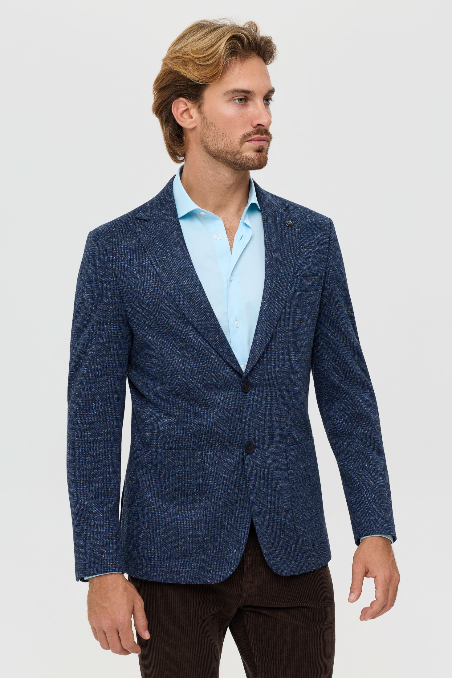 Men’s Premium Knit Blazer – Wool Blend Glen Check | Style 7183