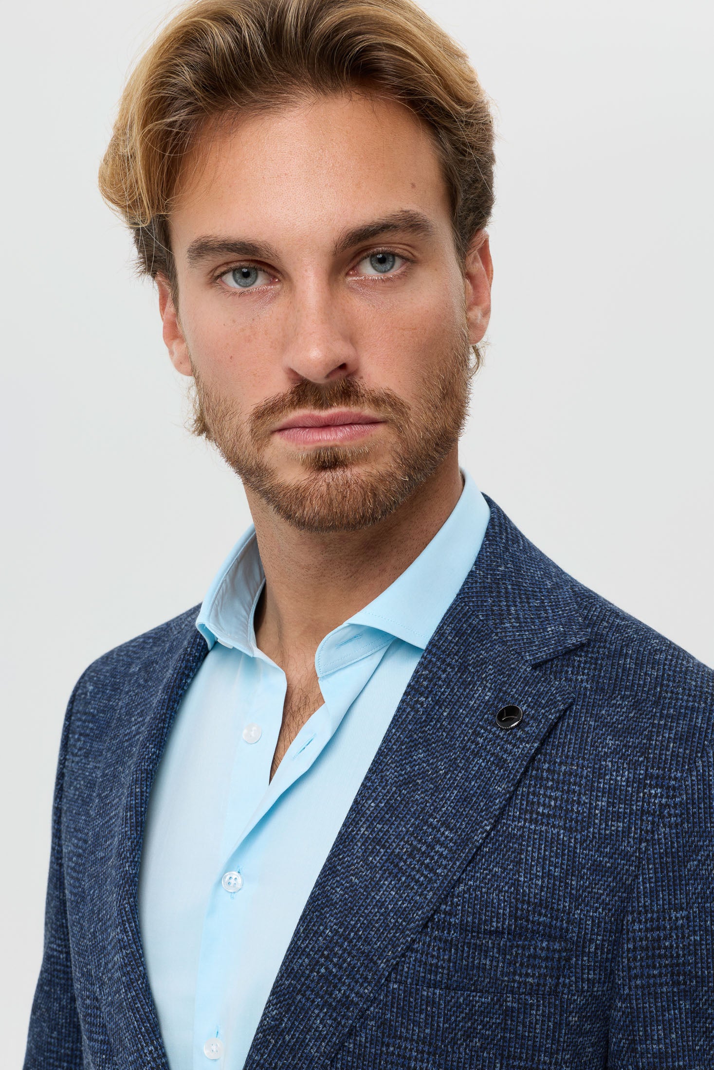 Men’s Premium Knit Blazer – Wool Blend Glen Check | Style 7183