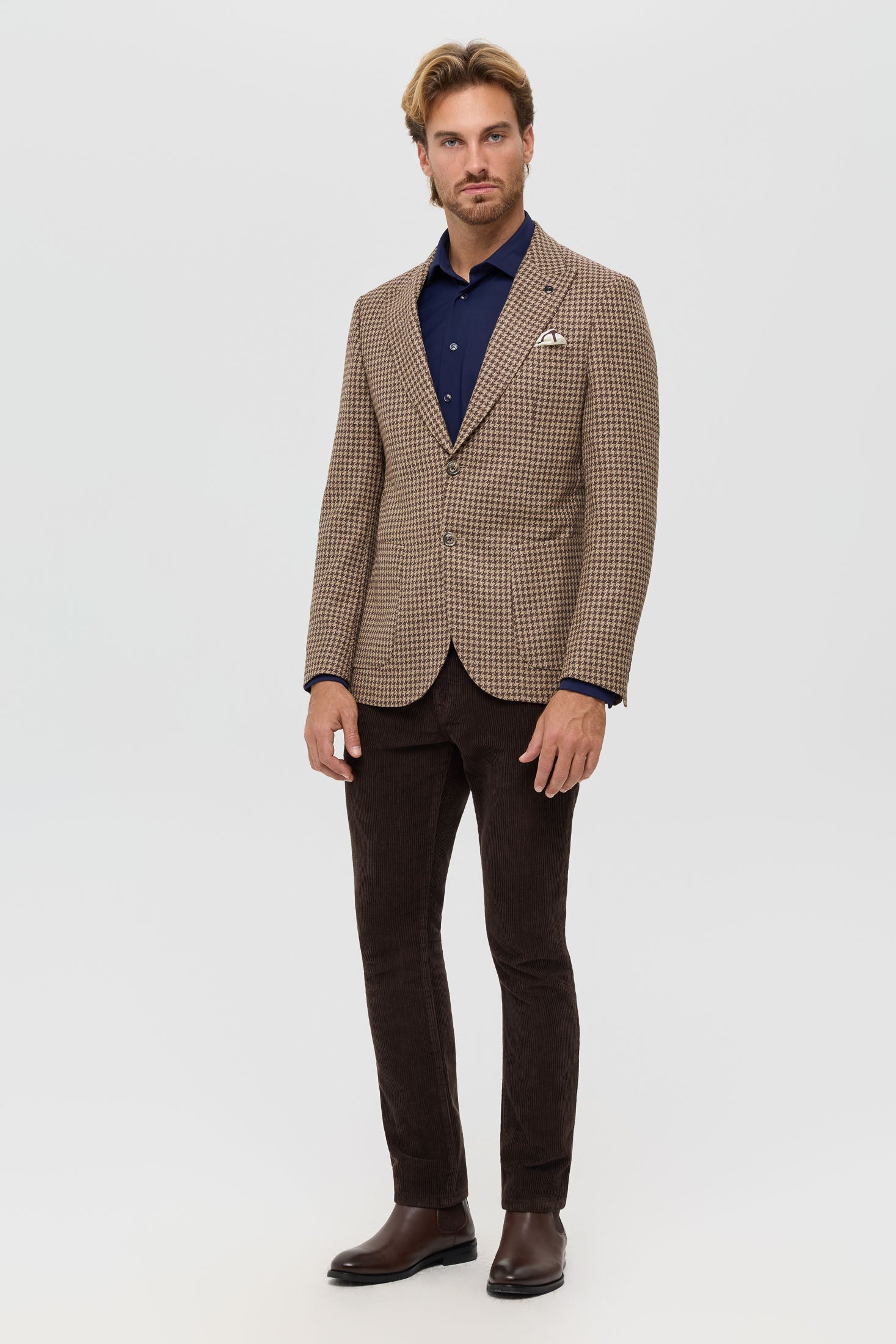Men’s Premium Blazer – Houndstooth & Micro-Check Weave | Style 7178