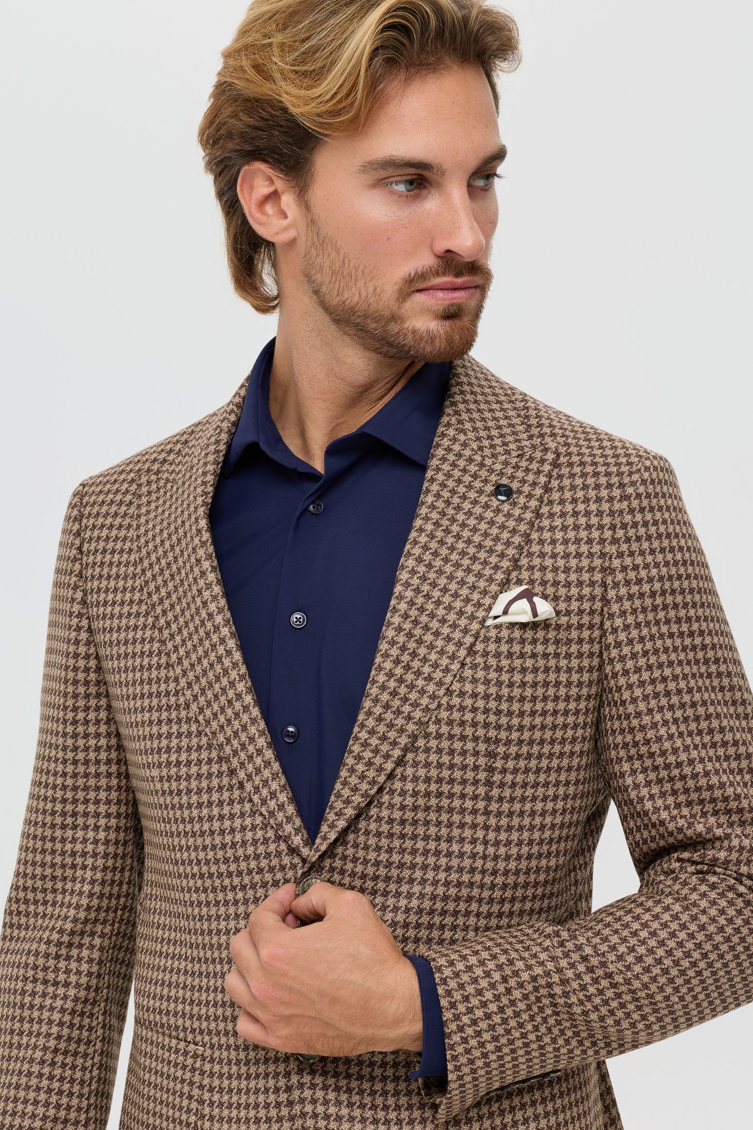 Men’s Premium Blazer – Houndstooth & Micro-Check Weave | Style 7178