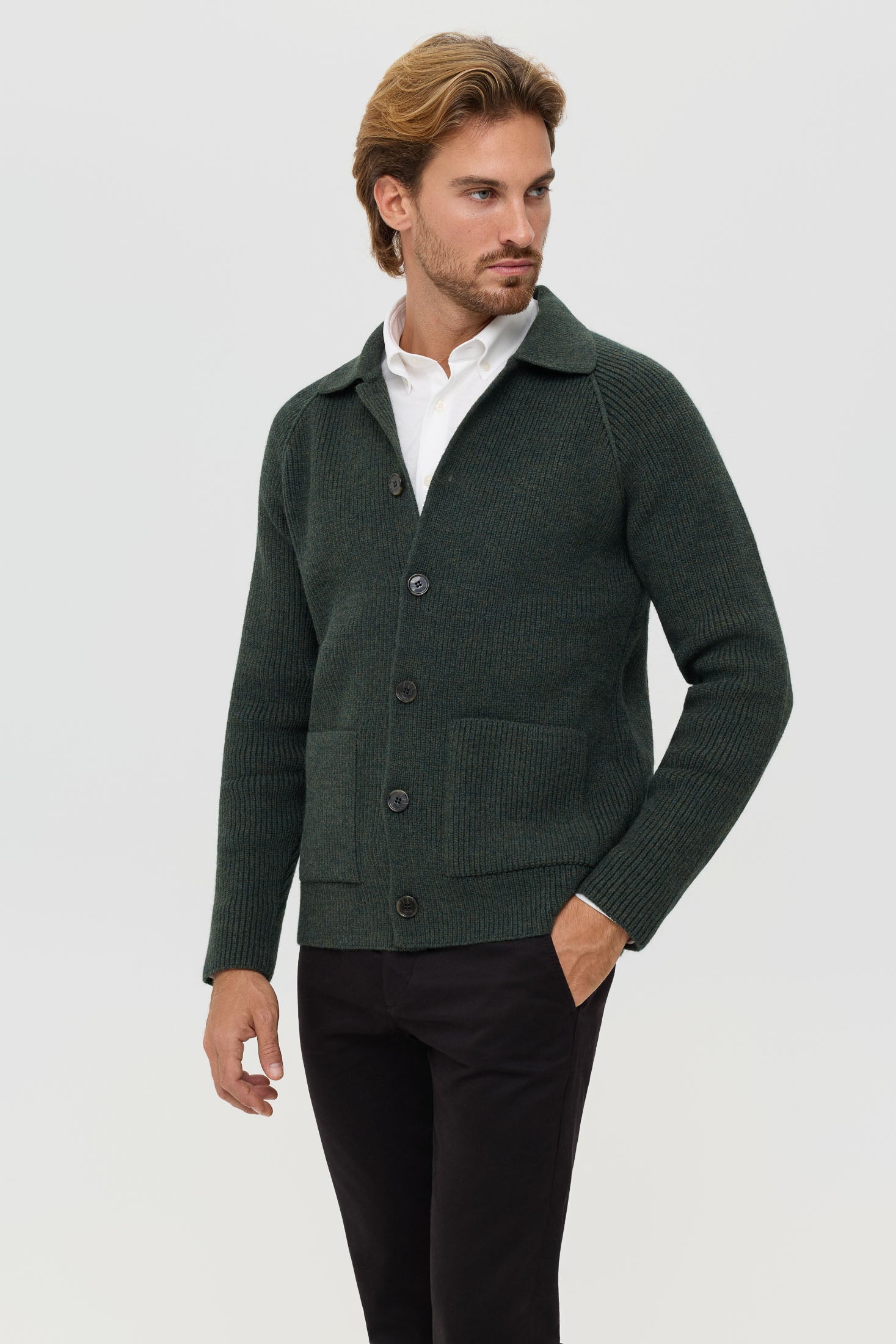 Men’s Premium Buttoned Knit Cardigan – Ribbed Texture | Style 8027
