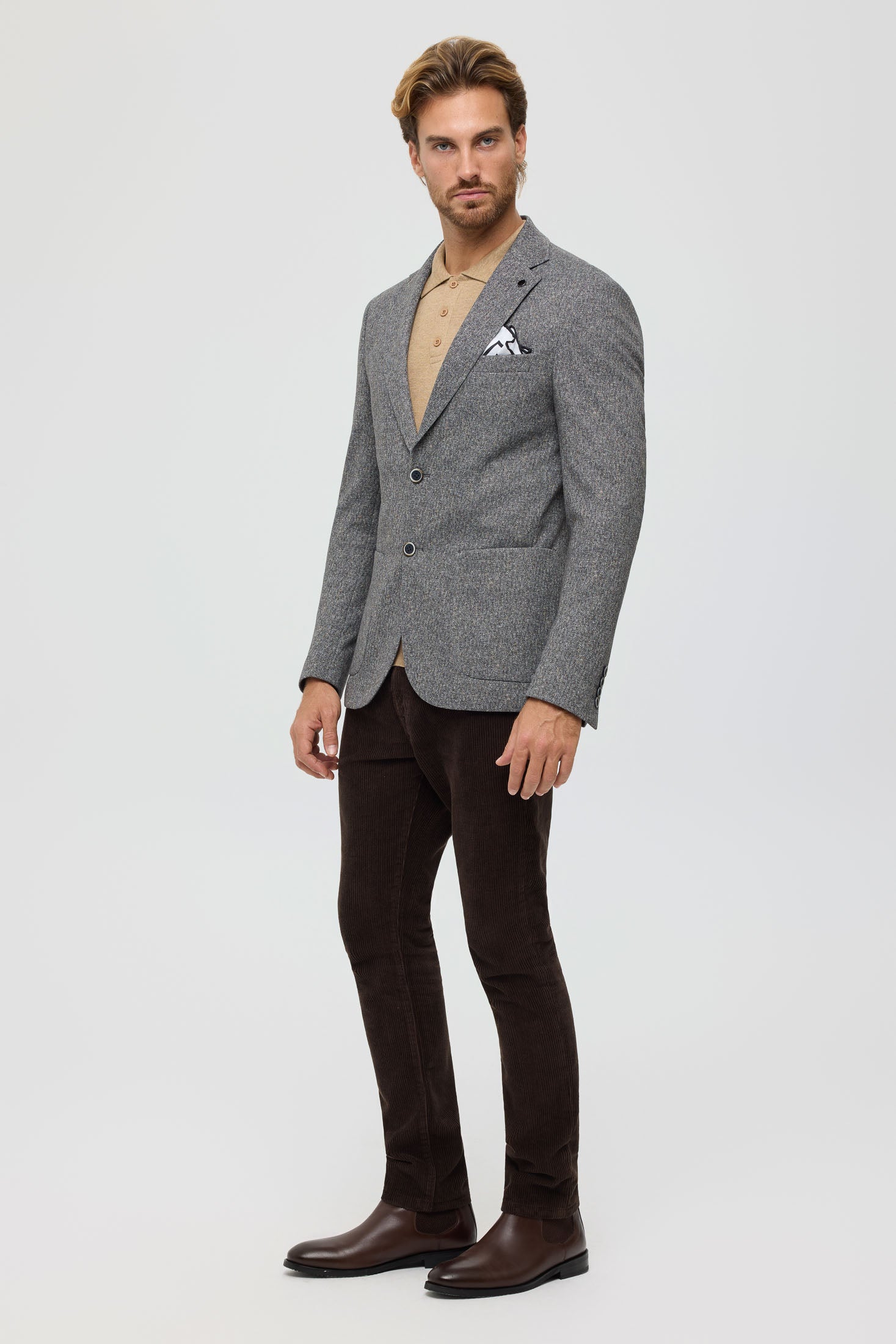 Men’s Premium Knit Blazer – Soft Herringbone Texture | Style 7189