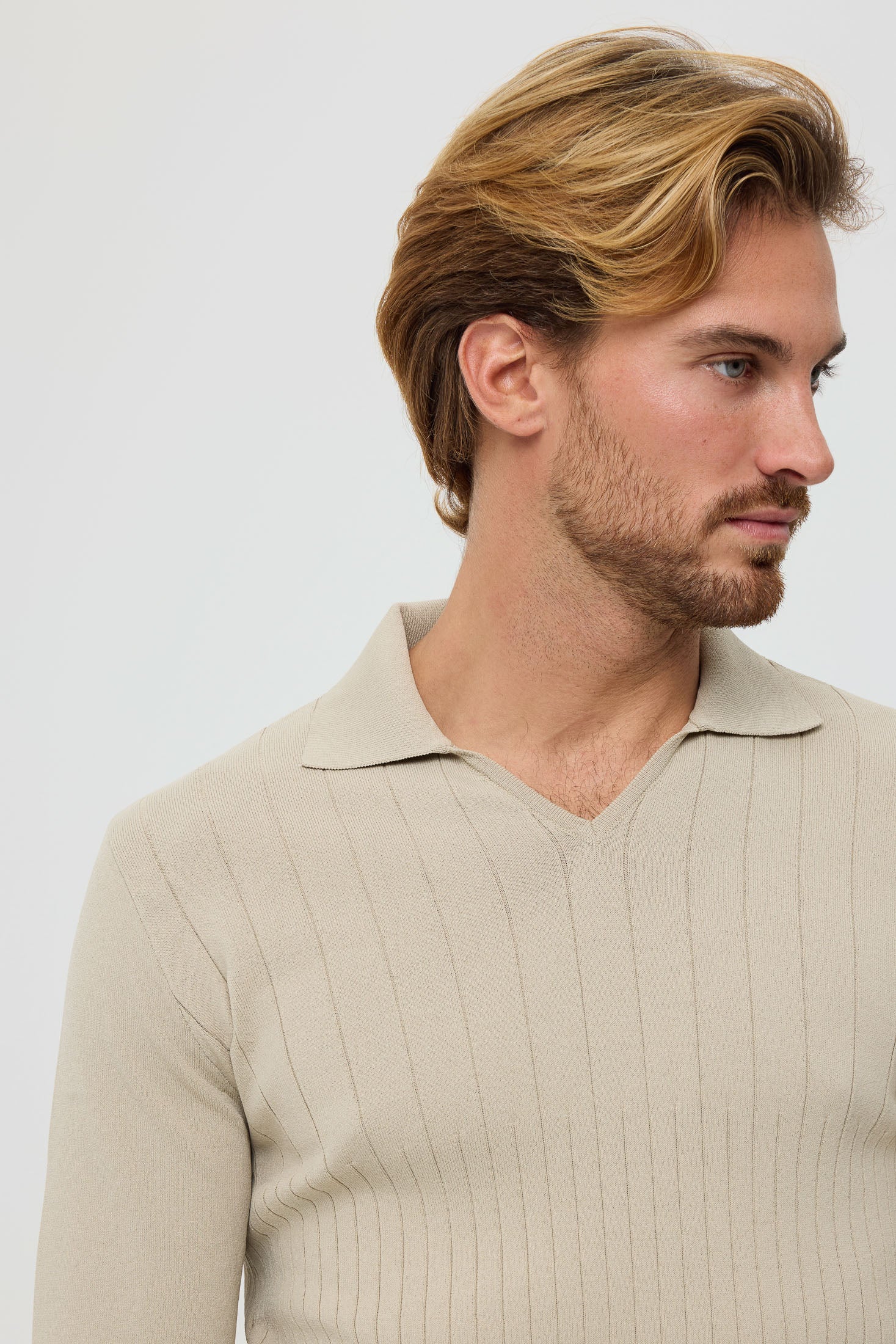 Men’s Premium Long-Sleeve Knit Pullover Polo – Fine Rib Texture | Style 8030