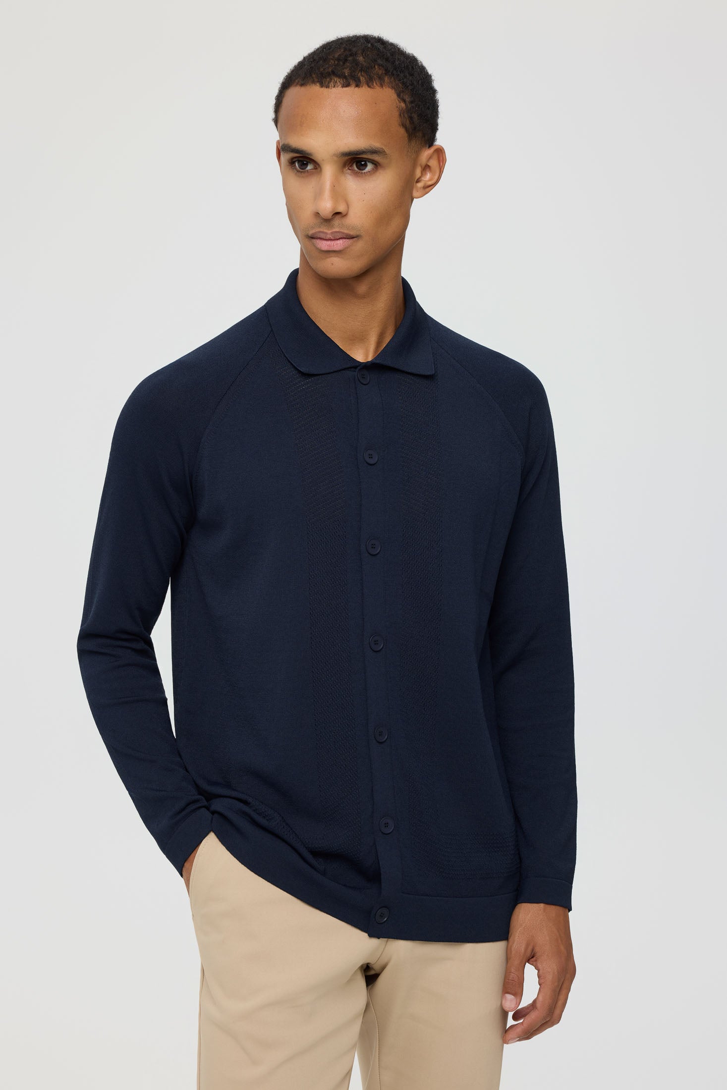 Men’s Premium Buttoned Knit Cardigan – Textured Panel Design | Style 8029