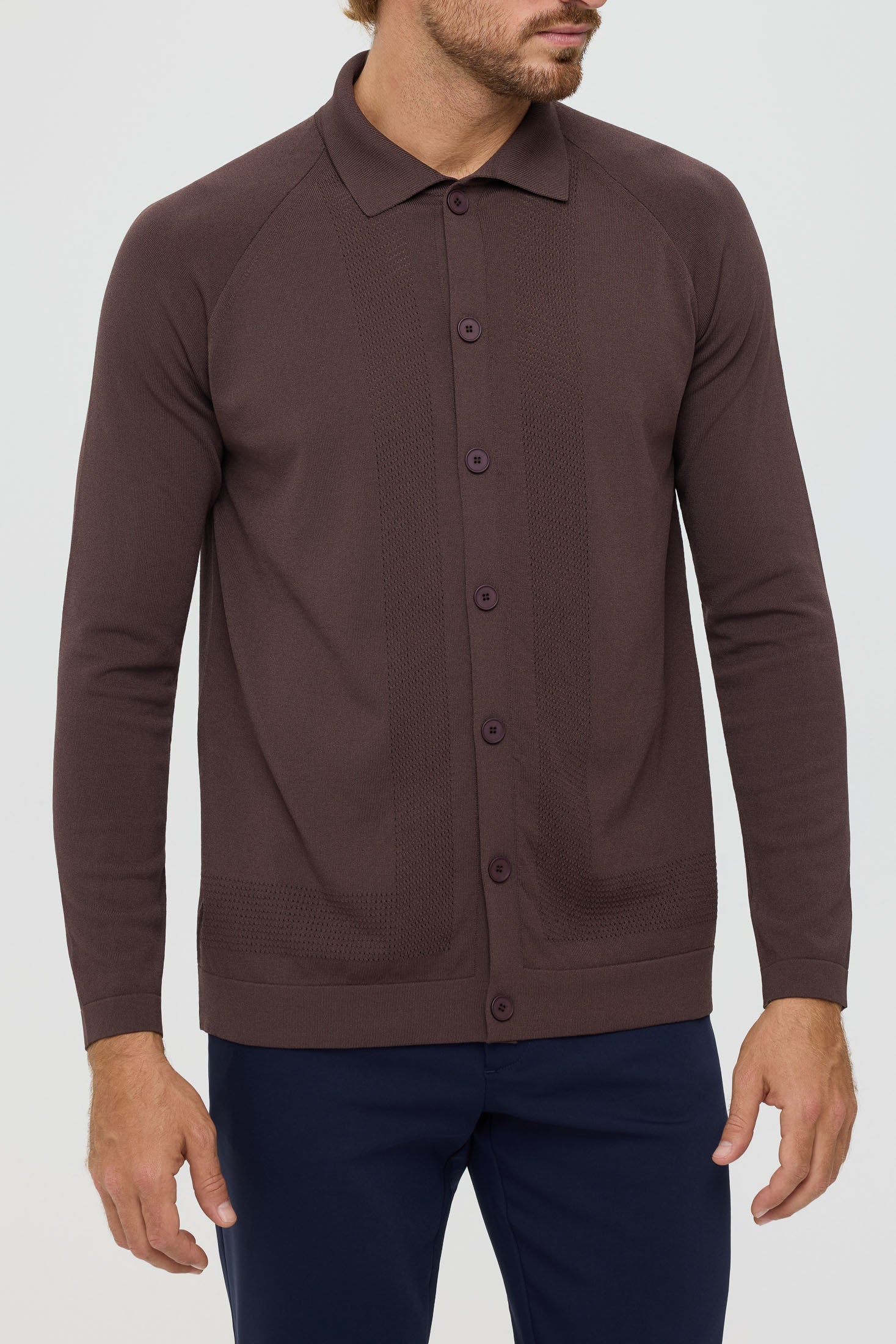 Men’s Premium Buttoned Knit Cardigan – Textured Panel Design | Style 8029