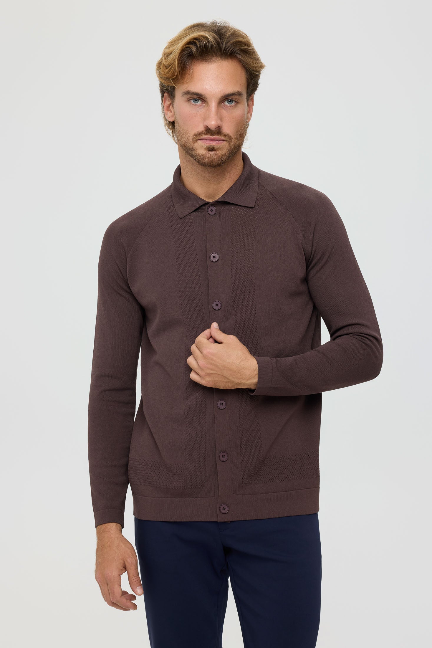 Men’s Premium Buttoned Knit Cardigan – Textured Panel Design | Style 8029