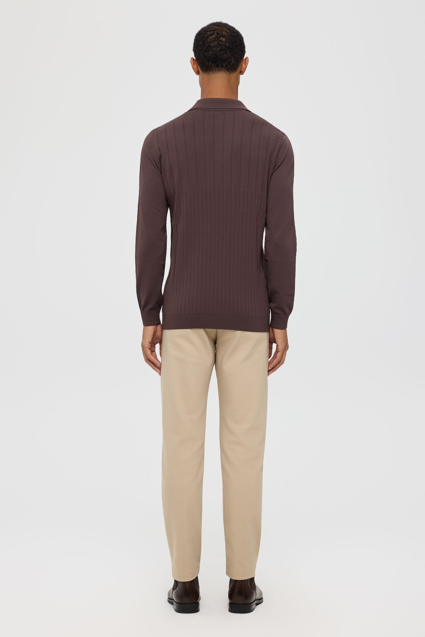 Men’s Premium Long-Sleeve Knit Pullover Polo – Fine Rib Texture | Style 8030