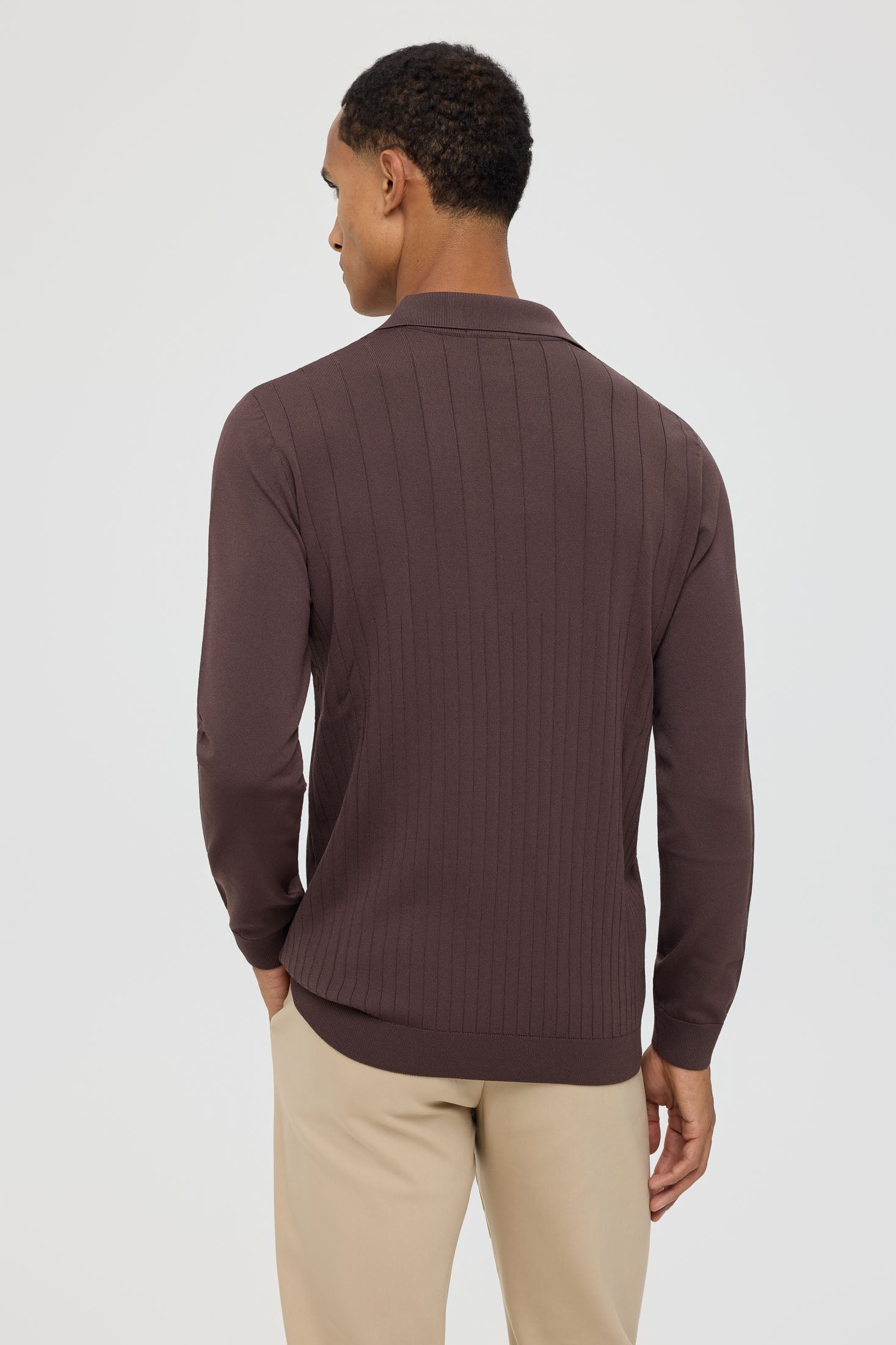 Men’s Premium Long-Sleeve Knit Pullover Polo – Fine Rib Texture | Style 8030