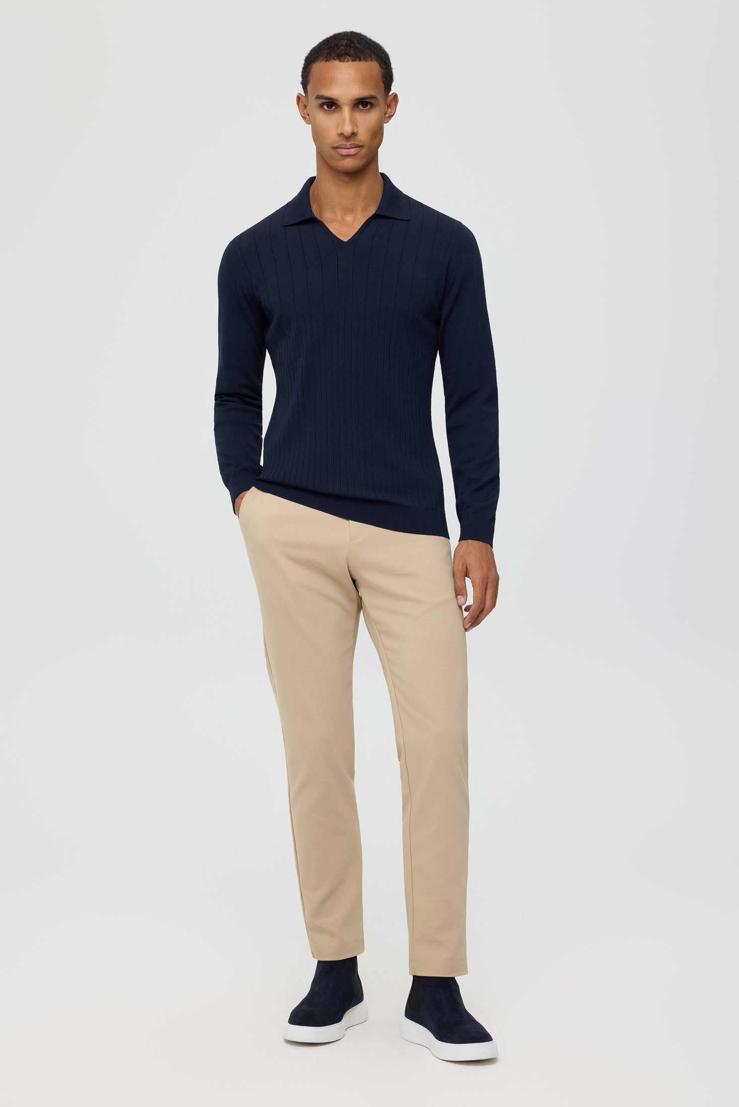 Men’s Premium Long-Sleeve Knit Pullover Polo – Fine Rib Texture | Style 8030