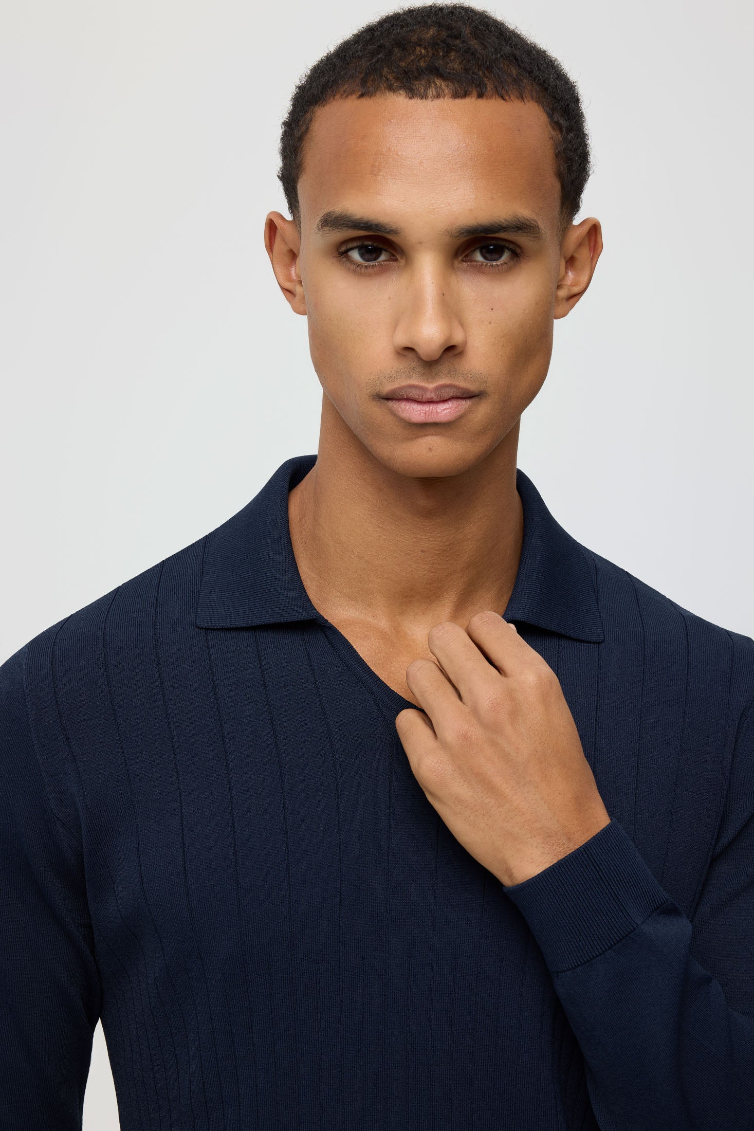 Men’s Premium Long-Sleeve Knit Pullover Polo – Fine Rib Texture | Style 8030