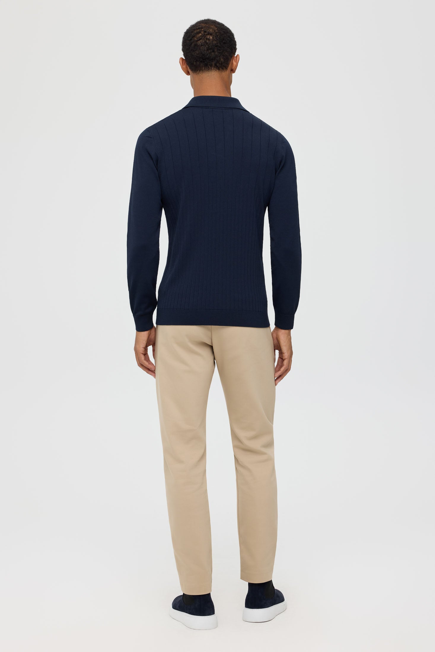 Men’s Premium Long-Sleeve Knit Pullover Polo – Fine Rib Texture | Style 8030