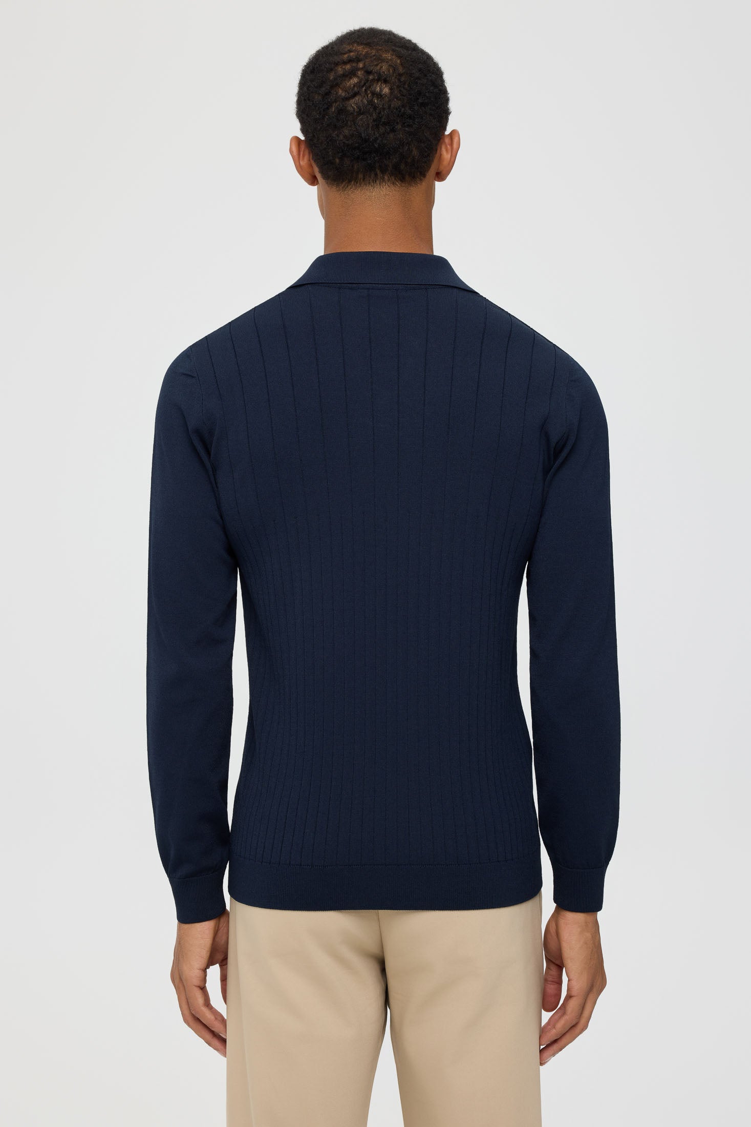 Men’s Premium Long-Sleeve Knit Pullover Polo – Fine Rib Texture | Style 8030