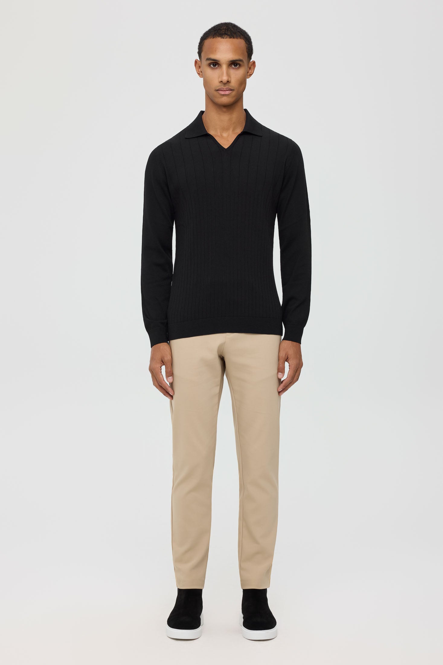 Men’s Premium Long-Sleeve Knit Pullover Polo – Fine Rib Texture | Style 8030