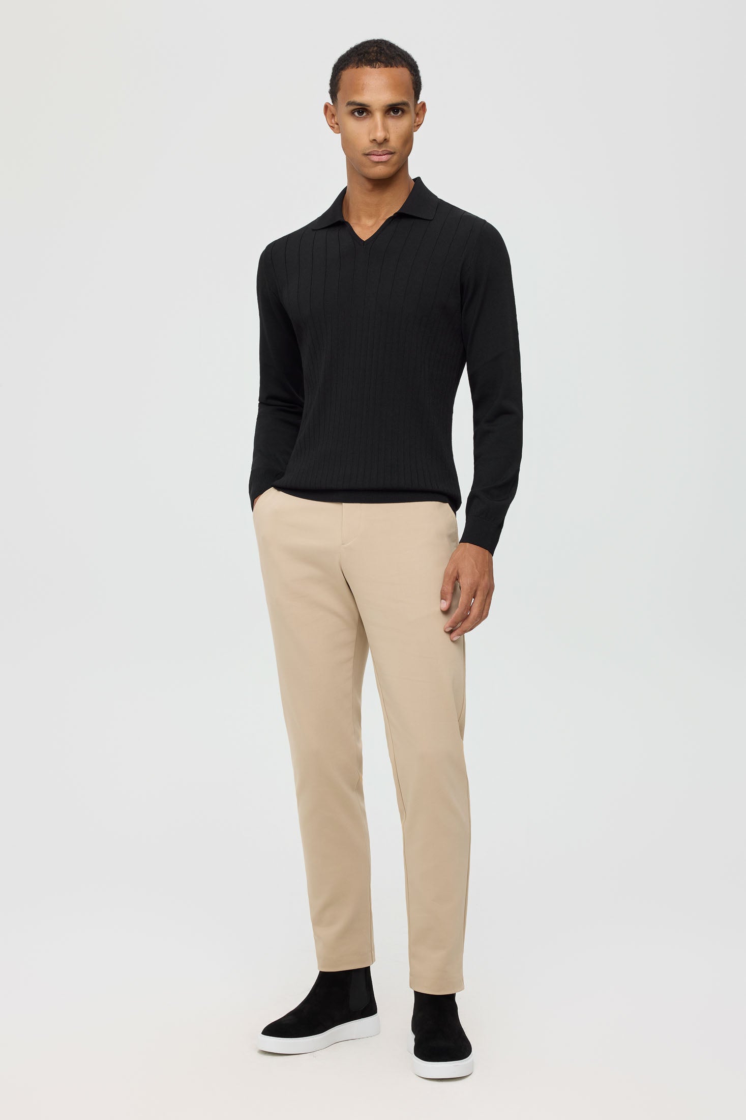 Men’s Premium Long-Sleeve Knit Pullover Polo – Fine Rib Texture | Style 8030