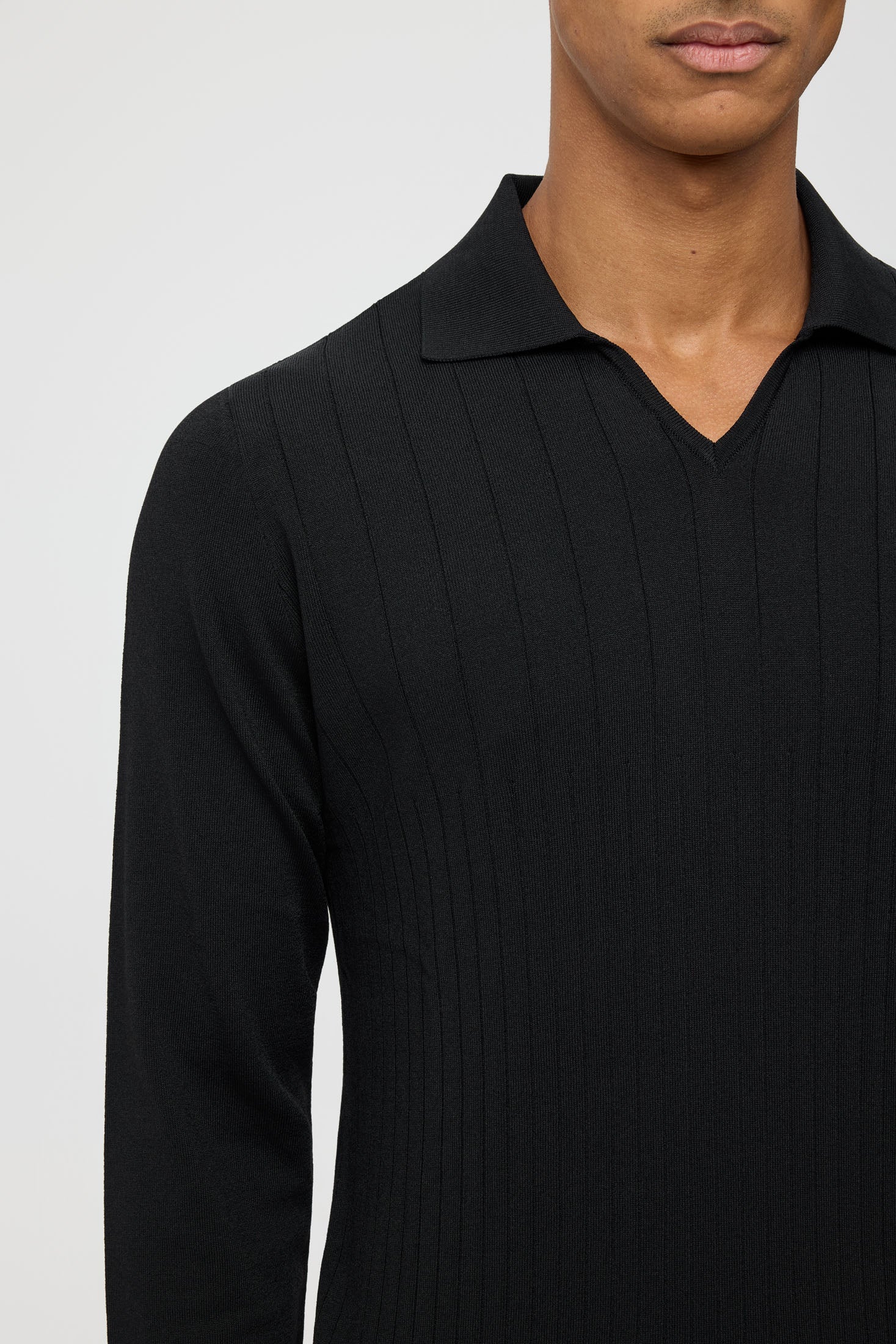 Men’s Premium Long-Sleeve Knit Pullover Polo – Fine Rib Texture | Style 8030