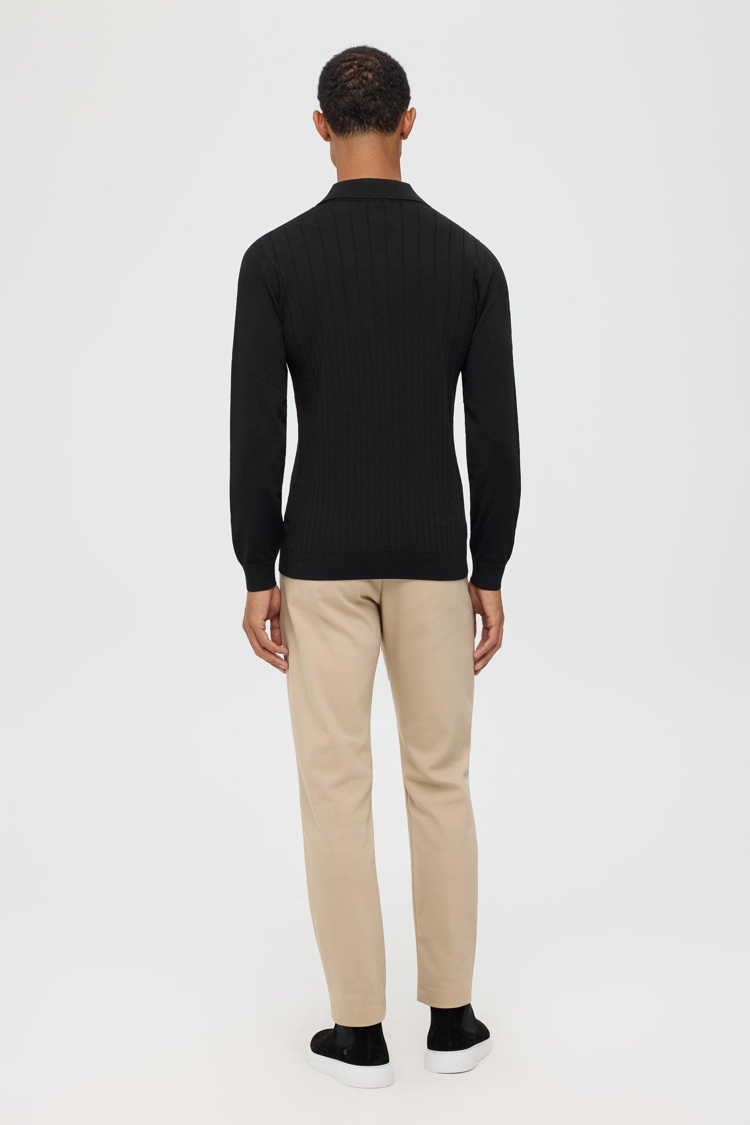 Men’s Premium Long-Sleeve Knit Pullover Polo – Fine Rib Texture | Style 8030