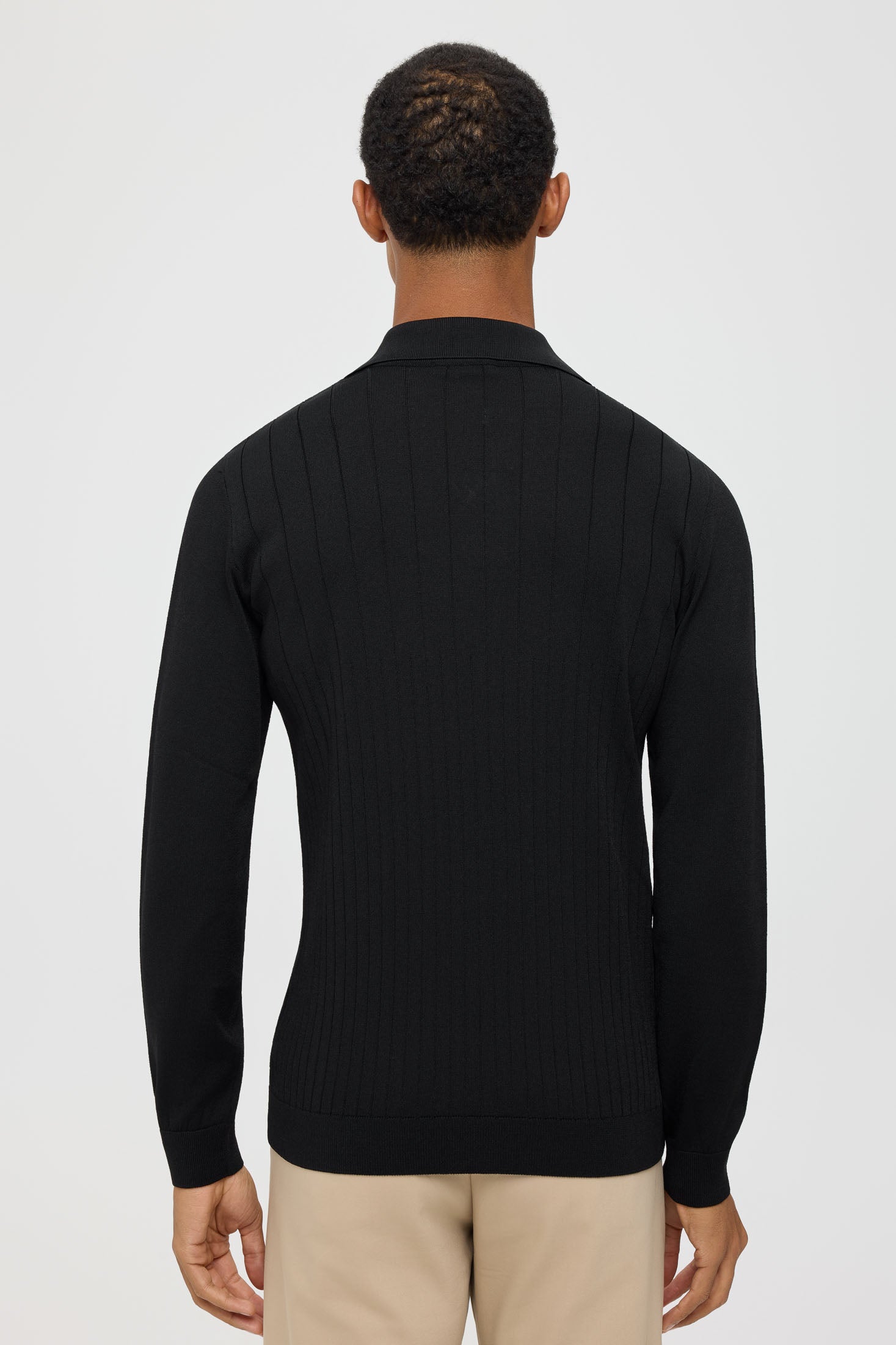 Men’s Premium Long-Sleeve Knit Pullover Polo – Fine Rib Texture | Style 8030