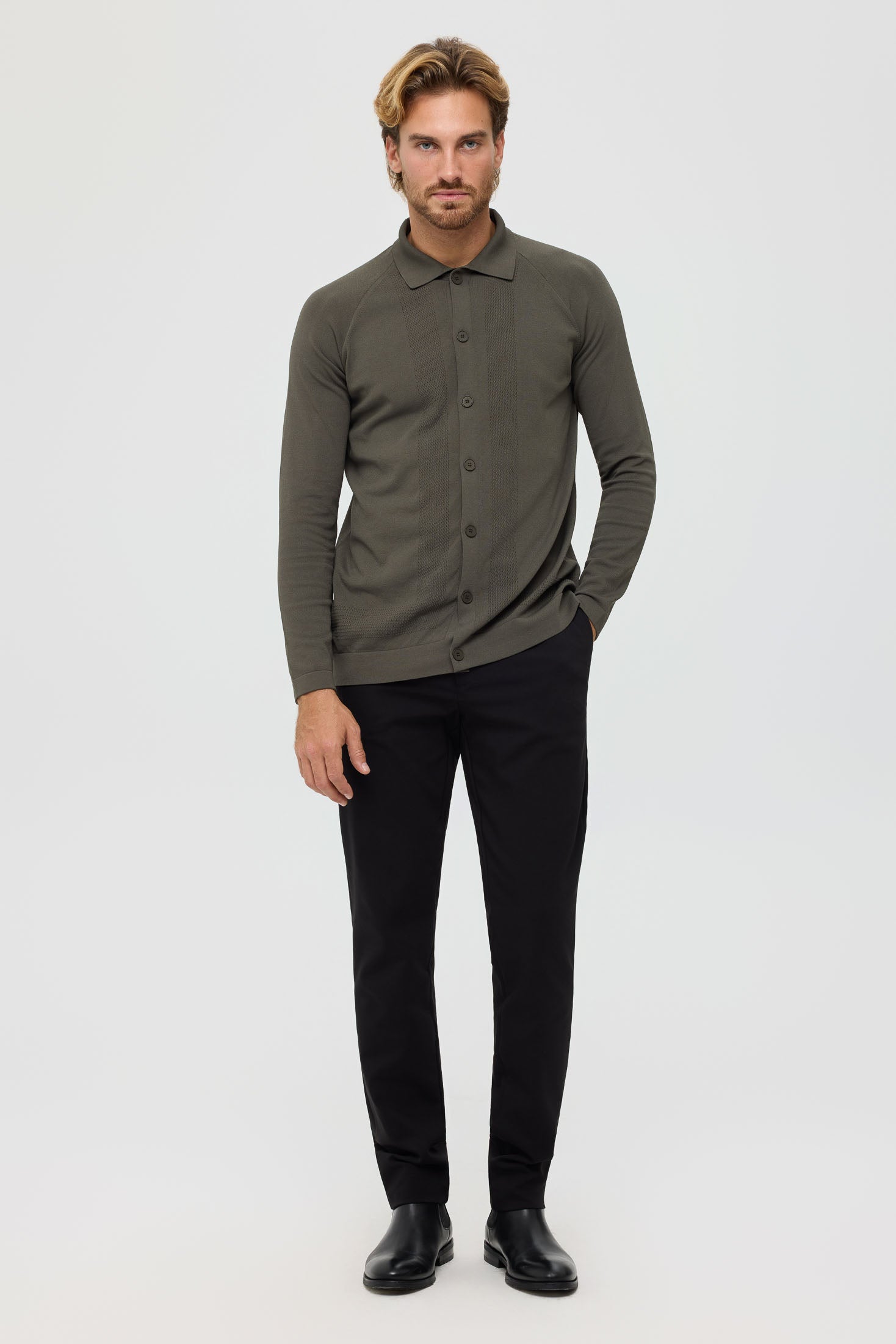 Men’s Premium Buttoned Knit Cardigan – Textured Panel Design | Style 8029