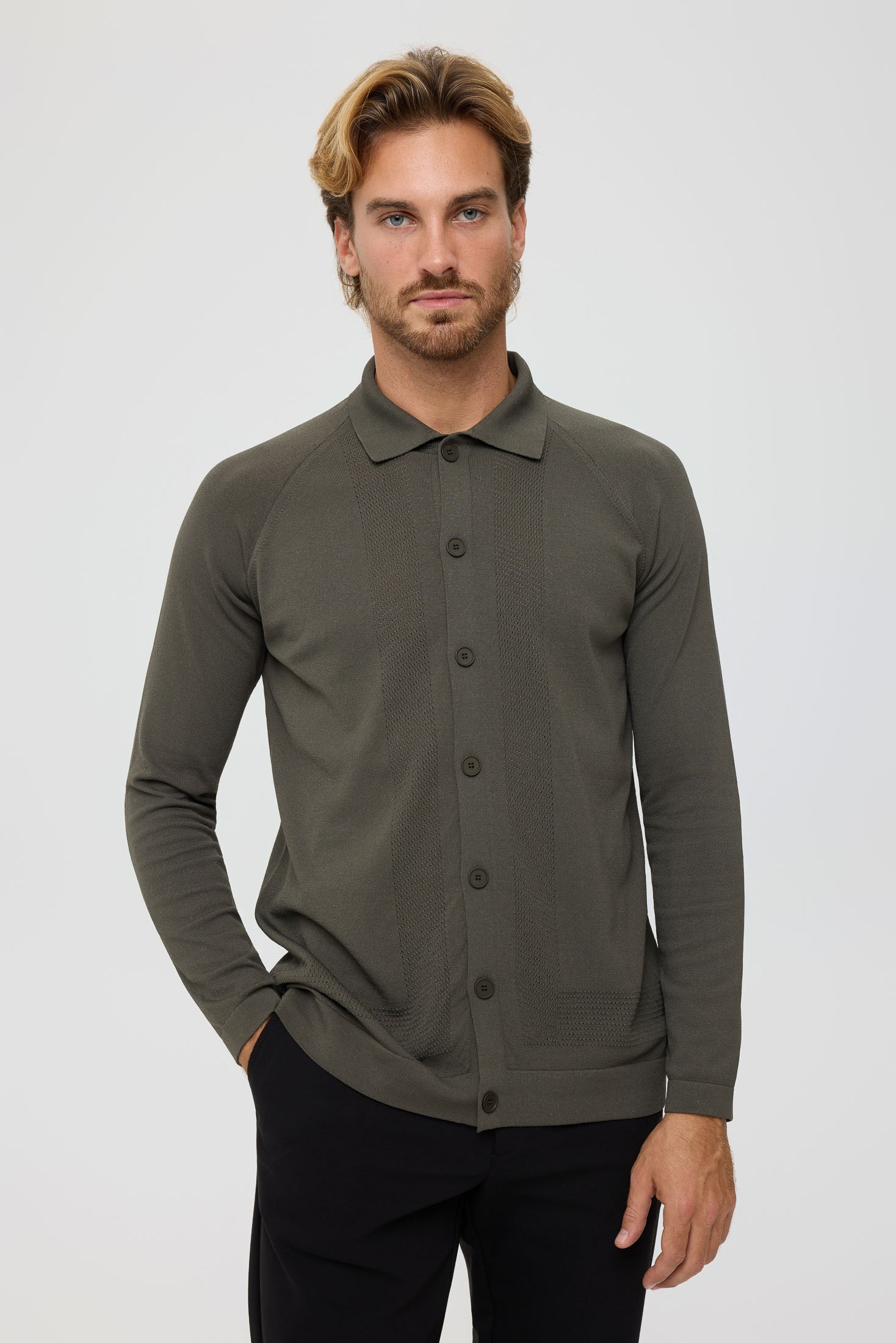 Men’s Premium Buttoned Knit Cardigan – Textured Panel Design | Style 8029