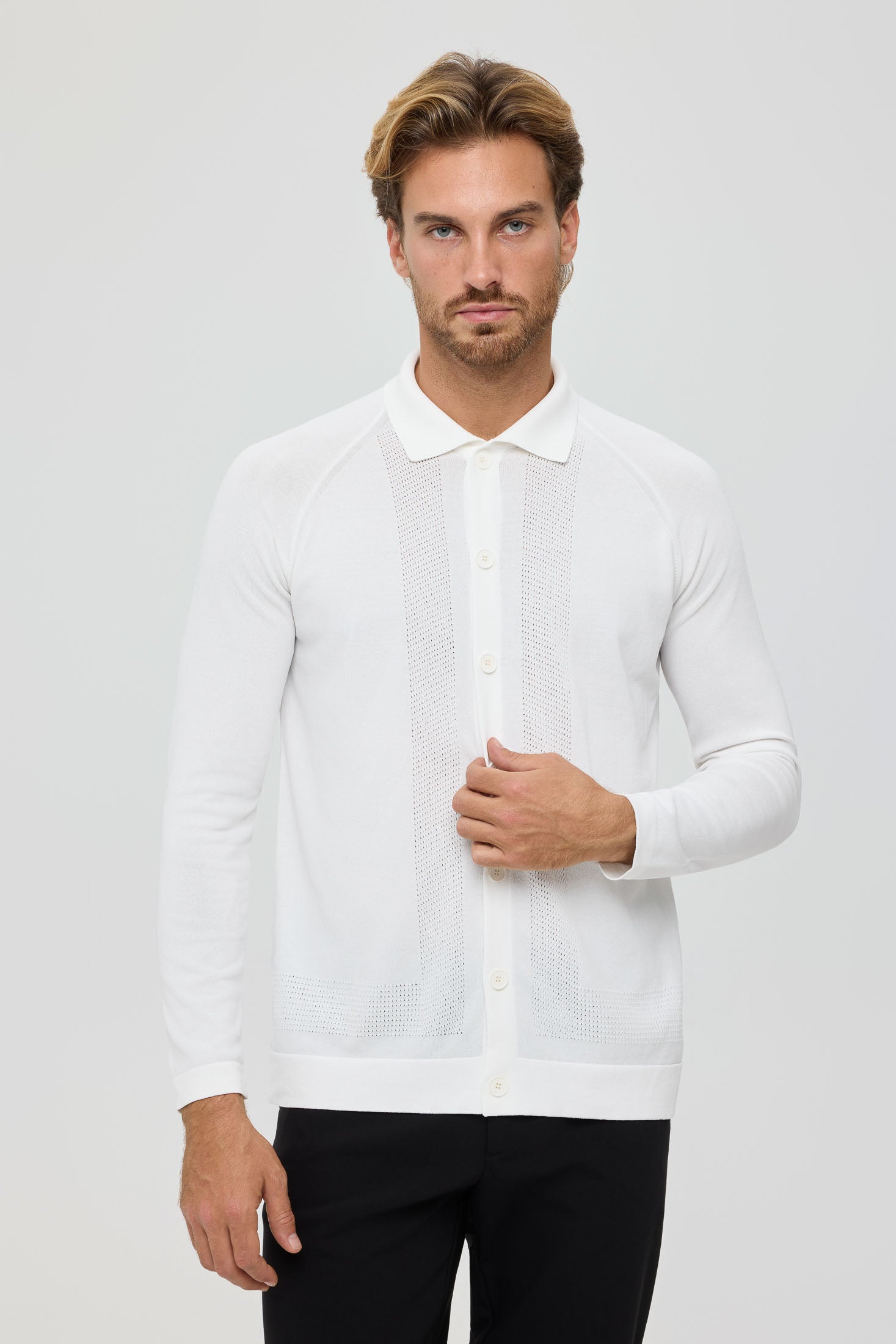 Men’s Premium Buttoned Knit Cardigan – Textured Panel Design | Style 8029