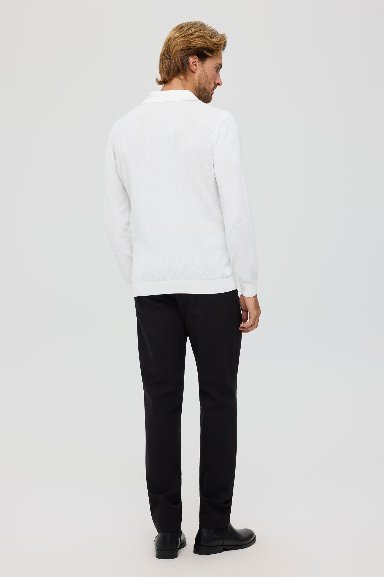 Men’s Premium Long-Sleeve Knit Pullover Polo – Fine Rib Texture | Style 8030