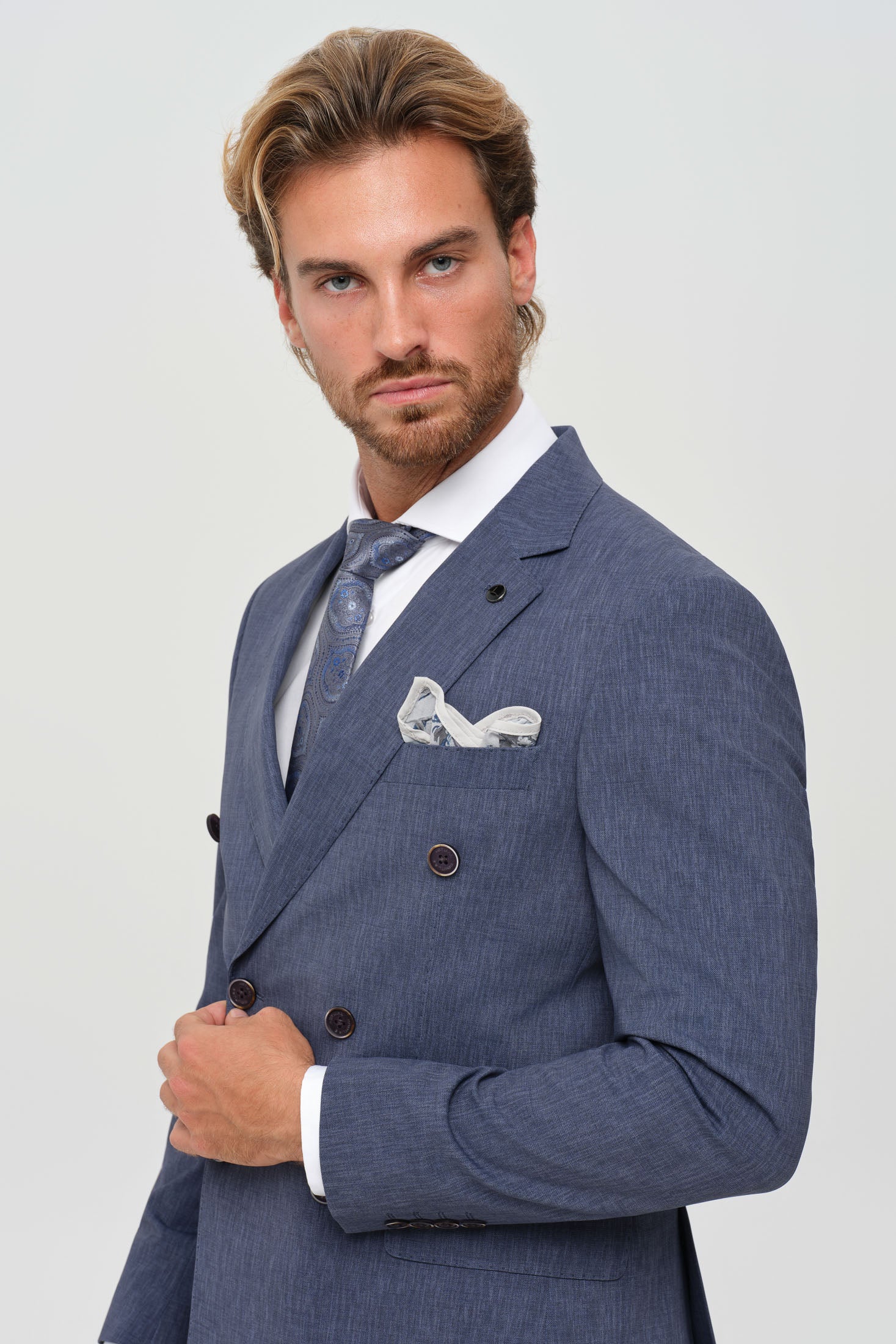 Men’s Double-Breasted Suit – Refined Stretch Structure | Style 4077