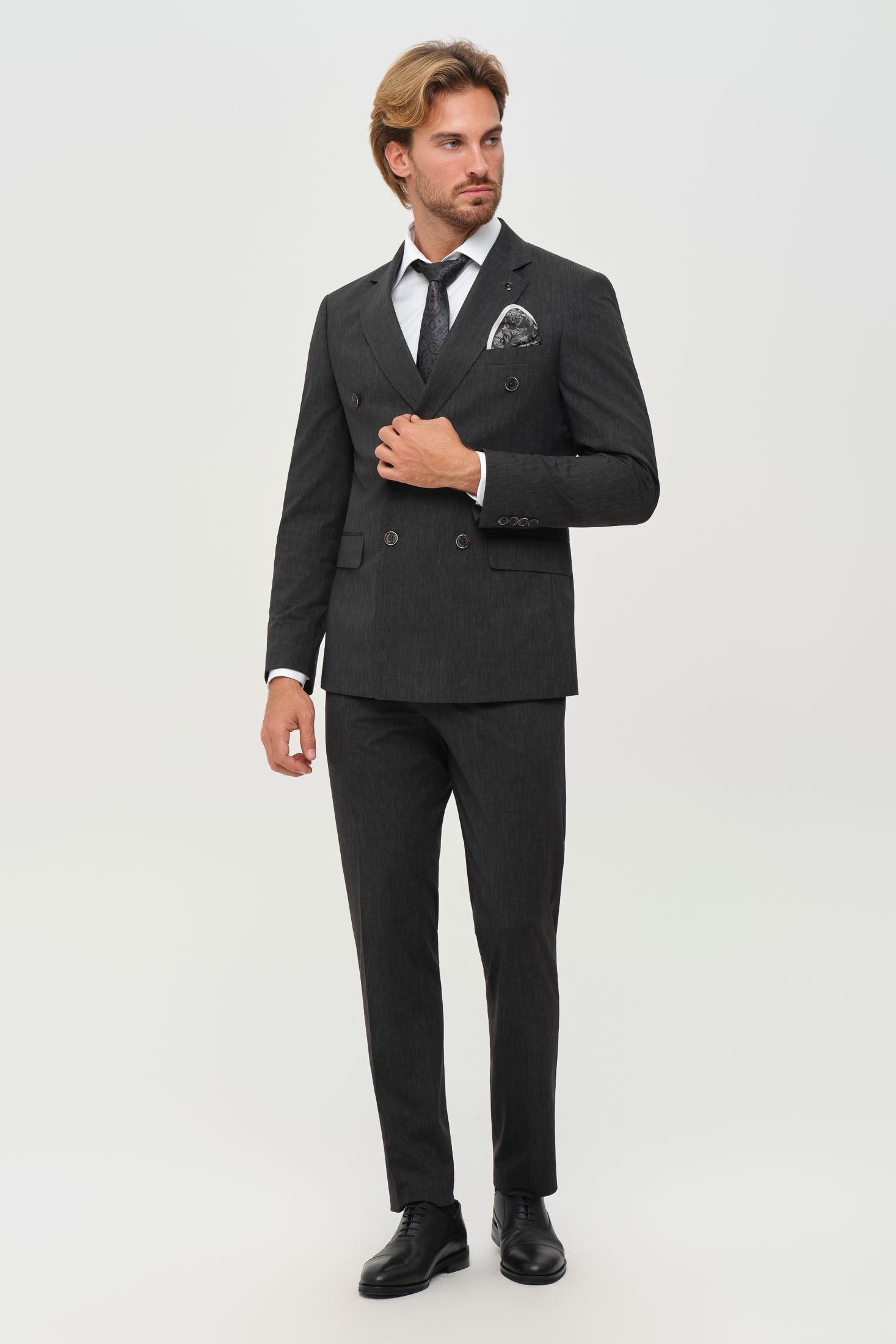 Men’s Double-Breasted Suit – Refined Stretch Structure | Style 4077