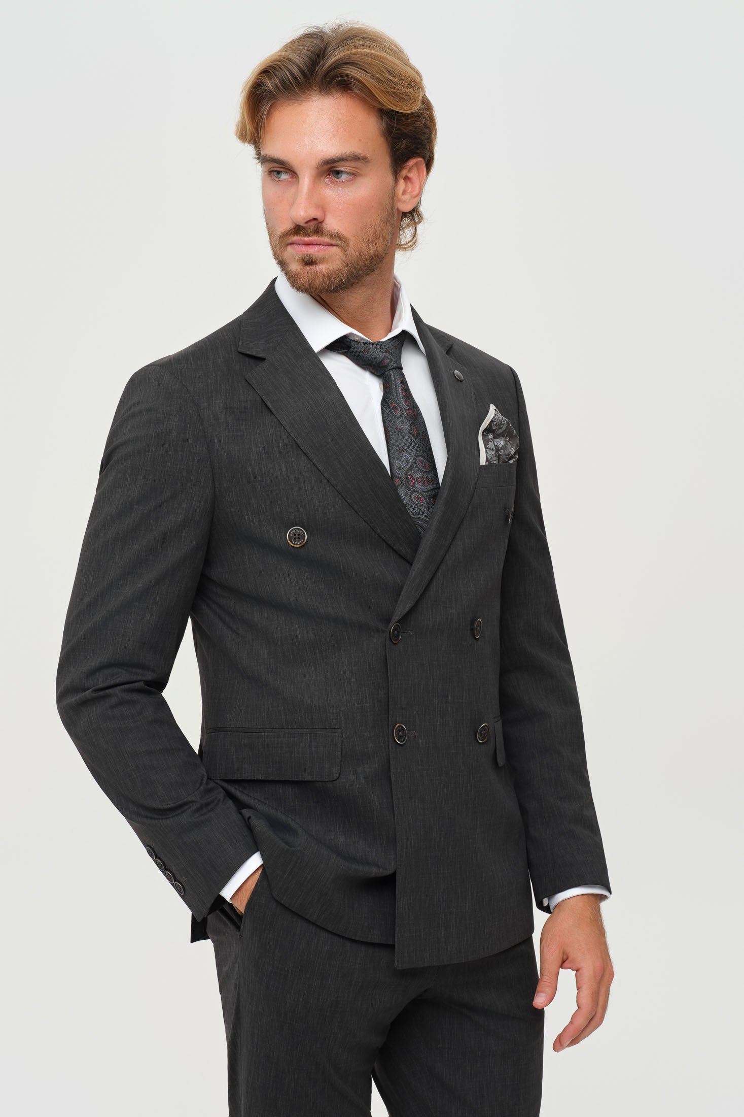 Men’s Double-Breasted Suit – Refined Stretch Structure | Style 4077