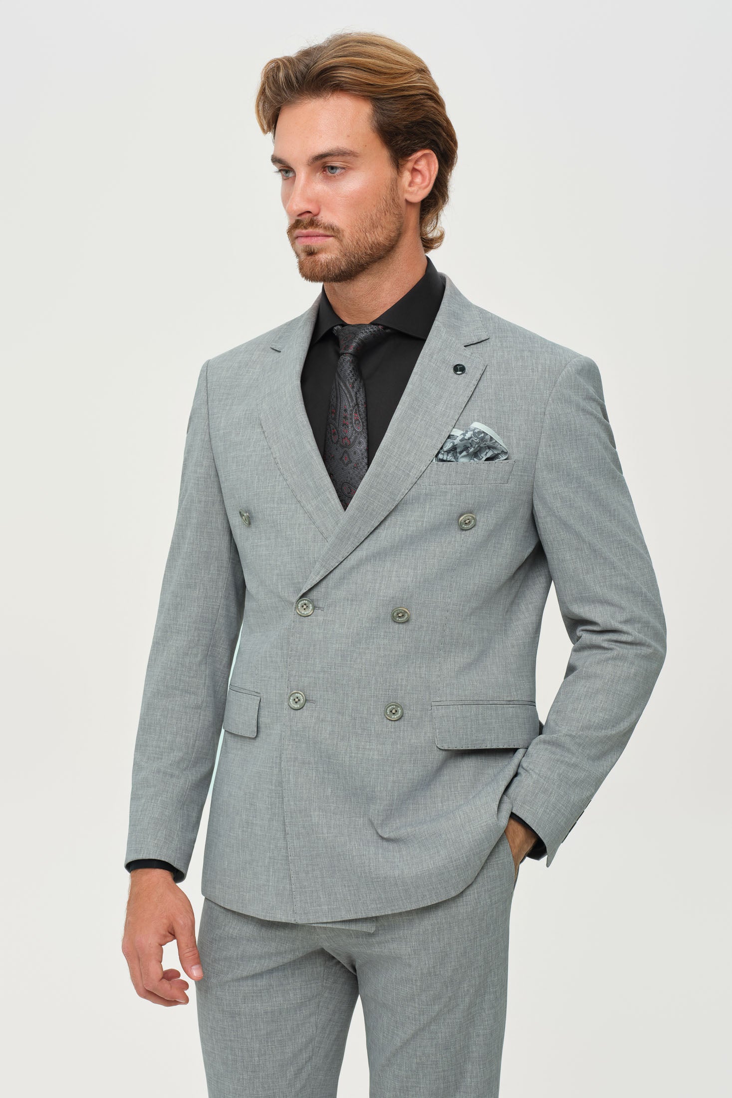 Men’s Double-Breasted Suit – Refined Stretch Structure | Style 4077